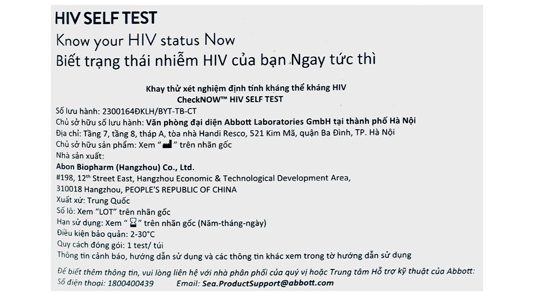 Bộ xét nghiệm HIV Abbott CheckNOW túi 1 bộ - 10